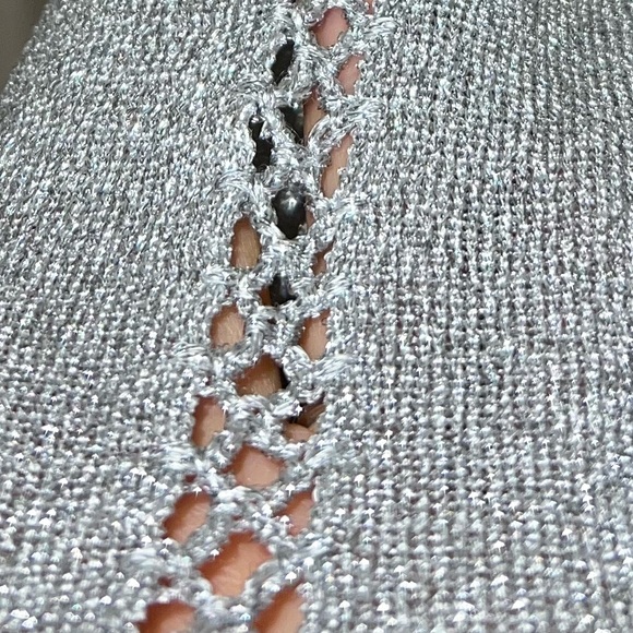 Like New- Vintage, Metallic, Peek-a-boo, Silver Long-Sleeved Top - Medium - Picture 3 of 4